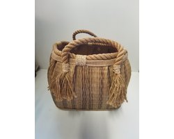 Mand - Hand Made - Decoratie - Ibiza - Handvaten - 20x30x30cm - Bruin - Jute.