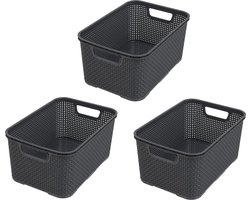 Mand in rotan design, 3-delige set, maat M (28,8 x 19,7 x 16,2), 10 l, BPA-vrije kunststof (polypropeen), antraciet, 3 stuks