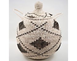 Mand met deksel - Natuurlijk materiaal - Riet - Malikane mand met patroon - Large