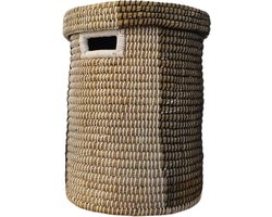 Mand Wasmand Multicolor klein met deksel Kaisagras hoogte 45cm, ø35cm speelgoedmand/opbergmand