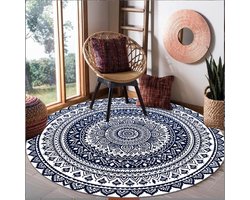 Mandala Ronde tapijten Boheemse cirkeltapijten kwastjes antislip macramé tapijt wasbaar voor slaapkamer woonkamer-salontafel voetmatten 90 cm
