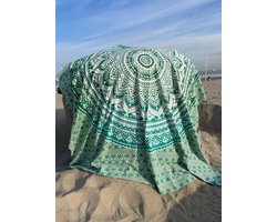 Mandaladoek groen - 240 x 220 cm - XXL Ibiza laken- Lichtgewicht strandlaken -2-persoons katoenen badlaken - Boho bed & bank sprei - Festivalkleed - Familiestrandlaken - Schaduwdoek - Muur decoratie - Picknickkleed