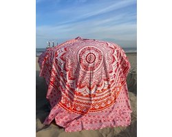 Mandaladoek oranje - 240 x 220 cm - XXL Ibiza laken- Lichtgewicht strandlaken -2-persoons katoenen badlaken - Boho bed & bank sprei - Festivalkleed - Familiestrandlaken - Schaduwdoek - Muur decoratie - Picknickkleed