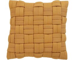 Mandbreisel kussenhoes | Cushion Cover | 45x45 cm | Katoen | Mosterdgeel | Met klep en ritssluiting | Wonen | Woonaccessoires | Sierkussenhoes