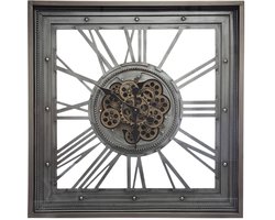 MANDEE.NL - Grote Vierkante Wandklok - Vierkant Muurklok - Mera Industriële Metalen Wandklok 80 x 80 cm - Loft Wandklok - Stil Mechanisme Woonkamer klok - Interieur Wandklok Grijze grote klok - Vierkant Grijze Wandklok