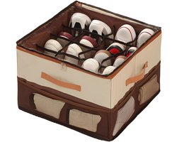 Manden - Opbergbox - Opbergmanden - Opbergbox met deksel - Opbergdoos met vakjes - 16 vakken - Beige