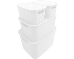 Mandenset 4-delig - Keukenorganizer - Opbergmanden - Opbergboxen - Wit