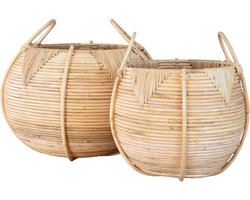 Mandenset Kuta - set 2 manden rond - rotan - met handvaten - plantenmand - opbergmand - trendy manden