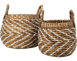 Mandenset - naturel/wit - waterhycinth - set van 2