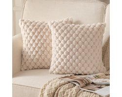 Mandioo set van 2 beige superzachte decoratieve pluche kussenhoezen 55 x 55 cm wollen fluwelen kussenslopen kussensloop bankkussen decoratief kussen pluizig voor bank slaapbank woonkamer