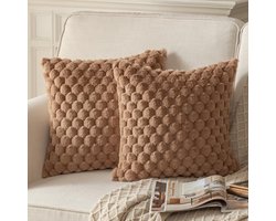 Mandioo set van 2 bruine superzachte decoratieve pluche kussenhoezen 55 x 55 cm wollen fluwelen kussenslopen kussensloop bankkussen decoratief kussen pluizig voor bank slaapbank woonkamer