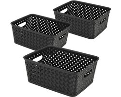 Mandjes Riet Set van 3 – Opbergmand Kunststof voor Kinderspeelgoed, Keukenkast Organizer en Kledingkast Organizer - Opbergbox Vierkante - Opbergmanden voor Huishouden