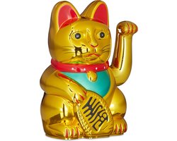 maneki neko - gelukskat - zwaaiend - 16 cm - Japanse geluksbrenger - goud