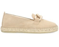 Manfield - Dames - Beige suède espadrilles met chain - Maat 38