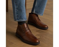 Manfield - Heren - Bruine leren veterboots - Maat 42