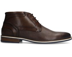 Manfield - Heren - Bruine leren veterboots - Maat 45