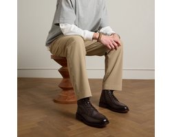 Manfield - Heren - Bruine leren veterboots - Maat 45