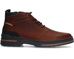Manfield - Heren - Cognac leren veterboots - Maat 45