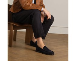 Manfield - Heren - Donkerblauwe suède loafers - Maat 43