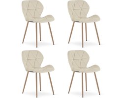 MANGO Eetkamerstoelen – Set van 4 – Beige Velvet – Metalen Poten in Eikenlook – Comfortabele Gestoffeerde Zitting – Modern Design – Velvet Stoel voor Woonkamer, Keuken en Eetkamer – Max. 110 kg per Stoel
