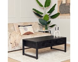 Mangoe Meubels - Salontafel - Bijzettafel - Boaz Black - 2 Lades Mangohout - Zwart - Meubel - Woonkamer - Duurzaam - Hout