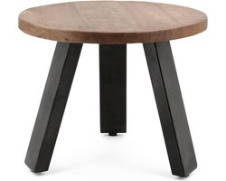 Mangohout Salontafel - Ronde Bijzettafel met Stoere Metalen Poten - 50 x 50 x 40 cm