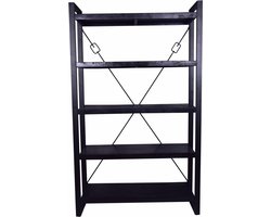 Mangohouten Boekenkast Britt Black 120 cm Mahom Industrieel - Vitrinekast van Mangohout & Metaal - Industriële Buffetkast