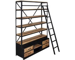 Mangohouten Boekenkast Lincoln 160 x 225 cm Mahom Industrieel - Vitrinekast van Mangohout & Metaal - Industriële Buffetkast
