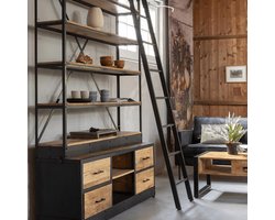 Mangohouten Boekenkast Lincoln 160 x 245 cm Mahom Industrieel - Vitrinekast van Mangohout & Metaal - Industriële Buffetkast