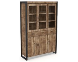 Mangohouten Buffetkast Britt 140 cm Mahom Industrieel - Vitrinekast van Mangohout & Metaal - Industriële Buffetkast