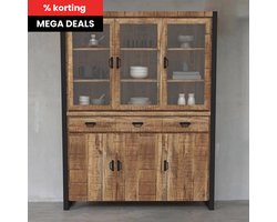 Mangohouten Buffetkast Britt 160 cm Mahom Industrieel - Vitrinekast van Mangohout & Metaal - Industriële Buffetkast