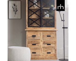 Mangohouten Buffetkast Denver 100 cm 6 lades X Mahom Industrieel - Vitrinekast van Mangohout & Metaal - Industriële Buffetkast