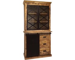 Mangohouten Buffetkast Denver 100 cm met Deurtjes X Mahom Industrieel - Vitrinekast van Mangohout & Metaal - Industriële Buffetkast