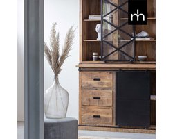 Mangohouten Buffetkast Denver 160x220 cm X Enkele Deur Mahom Industrieel - Vitrinekast van Mangohout & Metaal - Industriële Buffetkast