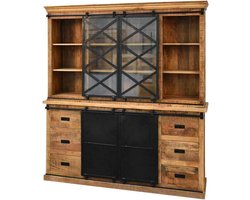 Mangohouten Buffetkast Denver 190 cm X Mahom Industrieel - Vitrinekast van Mangohout & Metaal - Industriële Buffetkast