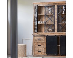 Mangohouten Buffetkast Denver 200 cm Dubbele Deurtjes X Mahom Industrieel - Vitrinekast van Mangohout & Metaal - Industriële Buffetkast