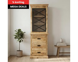 Mangohouten Buffetkast Denver 65×200 X Mahom Industrieel - Vitrinekast van Mangohout & Metaal - Industriële Buffetkast