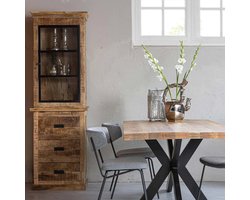 Mangohouten Buffetkast Denver 65x200 cm Recht Mahom Industrieel - Vitrinekast van Mangohout & Metaal - Industriële Buffetkast