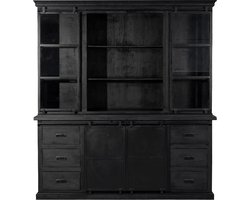 Mangohouten Buffetkast Denver Black 200×220 cm Recht Mahom Industrieel - Vitrinekast van Mangohout & Metaal - Industriële Buffetkast