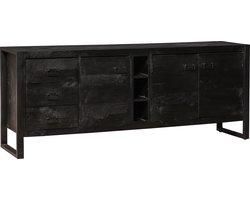 Mangohouten Dressoir Stockton Black 200 cm Mahom Industrieel - Dressoir van Mangohout & Metaal - Industriële Dressoir