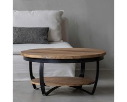 Mangohouten Salontafel Bakersfield 90 cm Mahom Industrieel - Kleine tafel van Mangohout & Metaal - Industriële Huiskamertafel