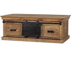 Mangohouten Salontafel Portland 120 cm 4 lades Mahom Industrieel - Kleine tafel van Mangohout & Metaal - Industriële Huiskamertafel