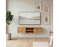 Mangohouten TV Meubel zwevend Harlow 150 cm met 2 deuren Mahom Industrieel - TV Meubel van Mangohout & Metaal - Industriële TV Meubel