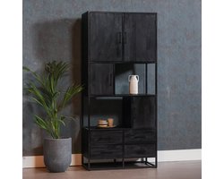 Mangohouten Vakkenkast Florence 90 cm Mahom Industrieel - Vitrinekast van Mangohout & Metaal - Industriële Buffetkast