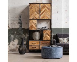 Mangohouten Vakkenkast New Haven 90 cm Mahom Industrieel - Vitrinekast van Mangohout & Metaal - Industriële Buffetkast