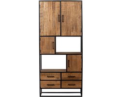 Mangohouten Vakkenkast San Antonio 90 cm Mahom Industrieel - Vitrinekast van Mangohout & Metaal - Industriële Buffetkast