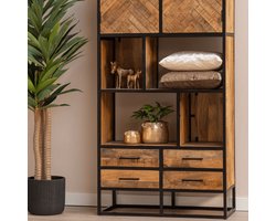 Mangohouten Vakkenkast Toronto 90 cm Mahom Industrieel - Vitrinekast van Mangohout & Metaal - Industriële Buffetkast