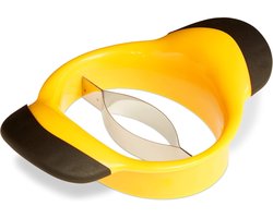 Mangosnijder - Geschikt voor het snijden en ontpitten van mango's - Antislip handvat - Roestvrijstalen mes - Vaatwasserbestendig - Geel - 19,8 x 13,3 cm