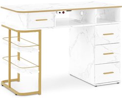 Manicure Tafel – Nageltafel – Nagelstudio Tafel – Manicuretisch – Schoonheidstafel – Ingebouwde Stofzuiger – Marmeren MDF Tafelblad 55x112x80 cm