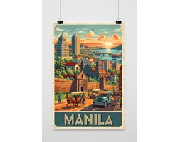 Manilla Poster - Steden Posters - Filipijnen - Tekst - San Agustin Kerk - Wanddecoratie Woonkamer - 180 gram papier - XS6854 - Formaat 30 x 40cm